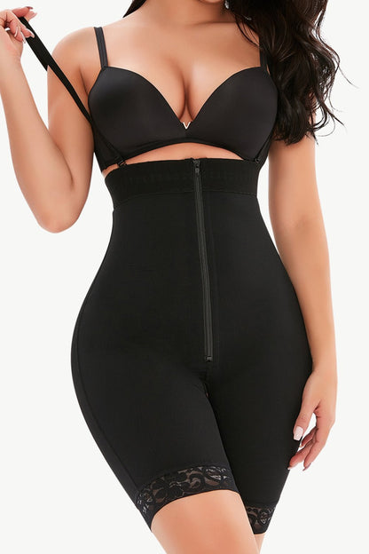 Full Size Lace Detail Zip-Up Under-Bust Shaping Bodysuit - BloomBliss.com
