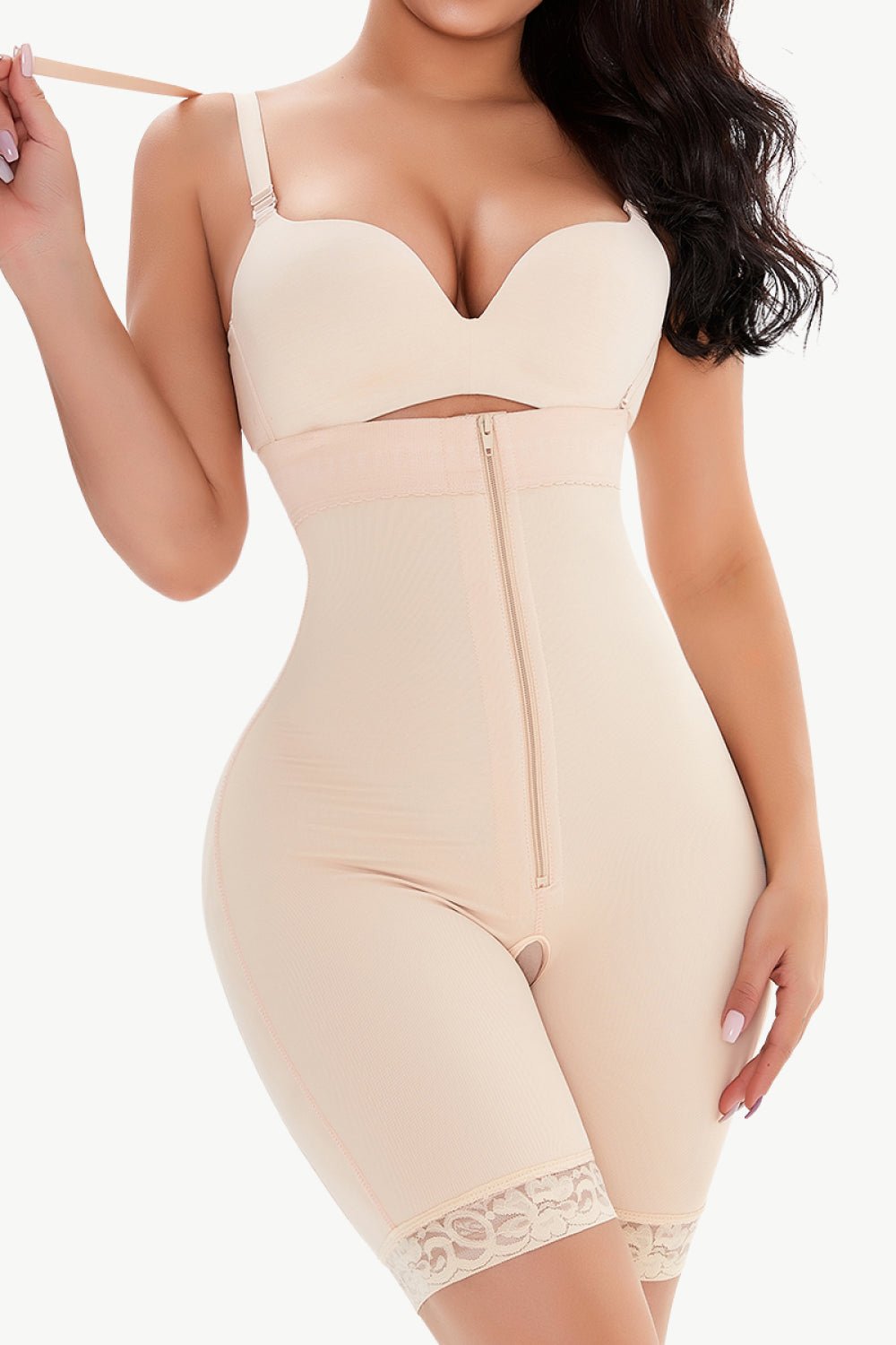 Full Size Lace Detail Zip-Up Under-Bust Shaping Bodysuit - BloomBliss.com