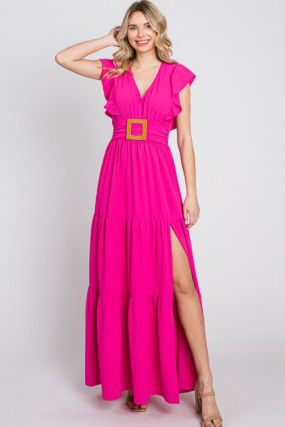 GeeGee Fancy Fizz Plus Size Tiered Side Slit Maxi Dress - BloomBliss.com