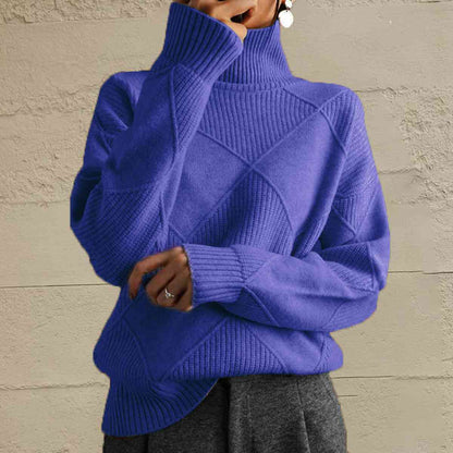 Geometric Turtleneck Long Sleeve Sweater - BloomBliss.com