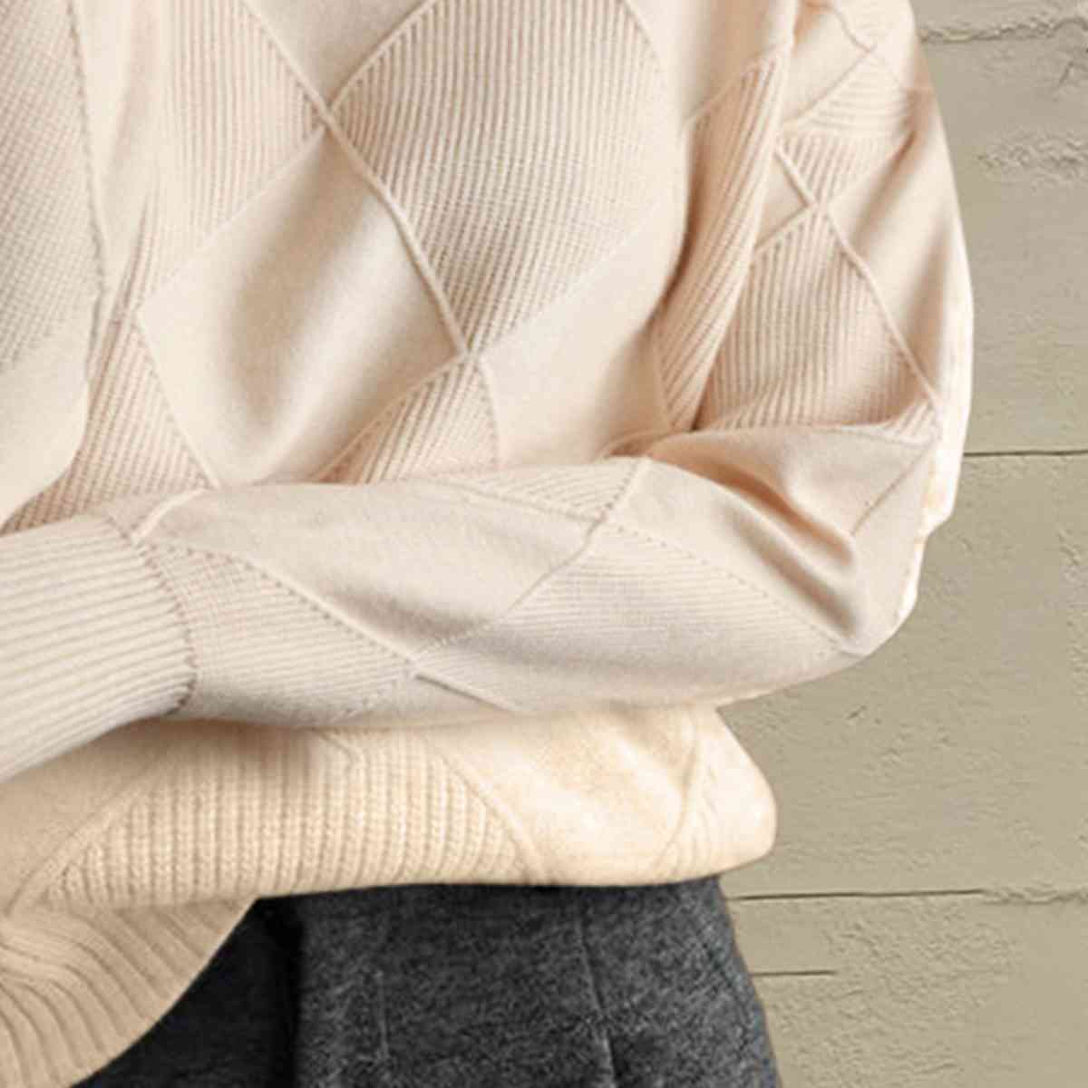 Geometric Turtleneck Long Sleeve Sweater - BloomBliss.com