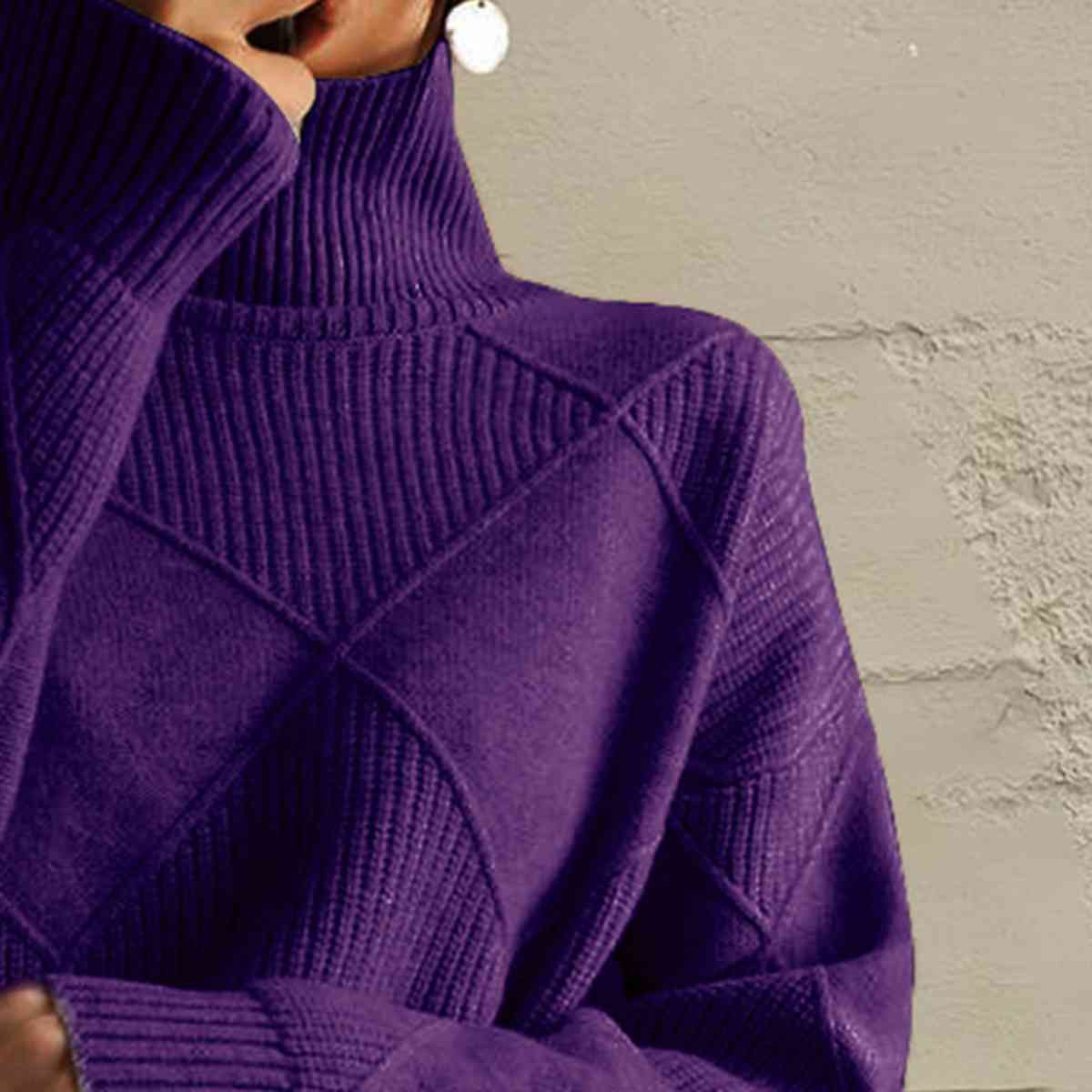 Geometric Turtleneck Long Sleeve Sweater - BloomBliss.com