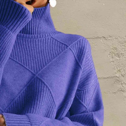 Geometric Turtleneck Long Sleeve Sweater - BloomBliss.com