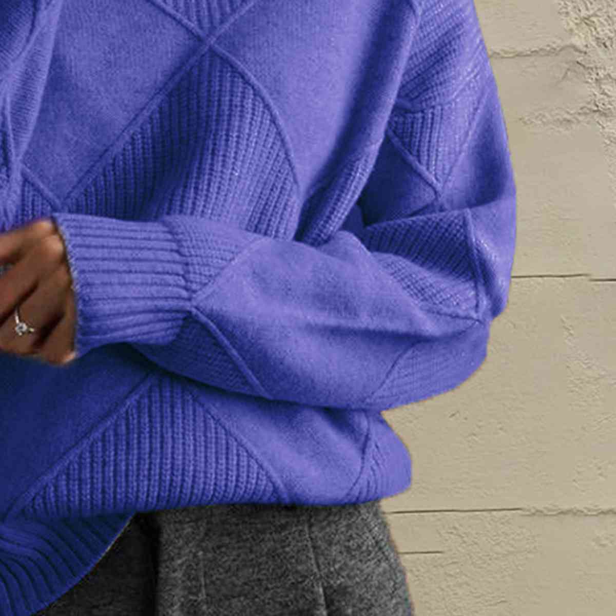 Geometric Turtleneck Long Sleeve Sweater - BloomBliss.com