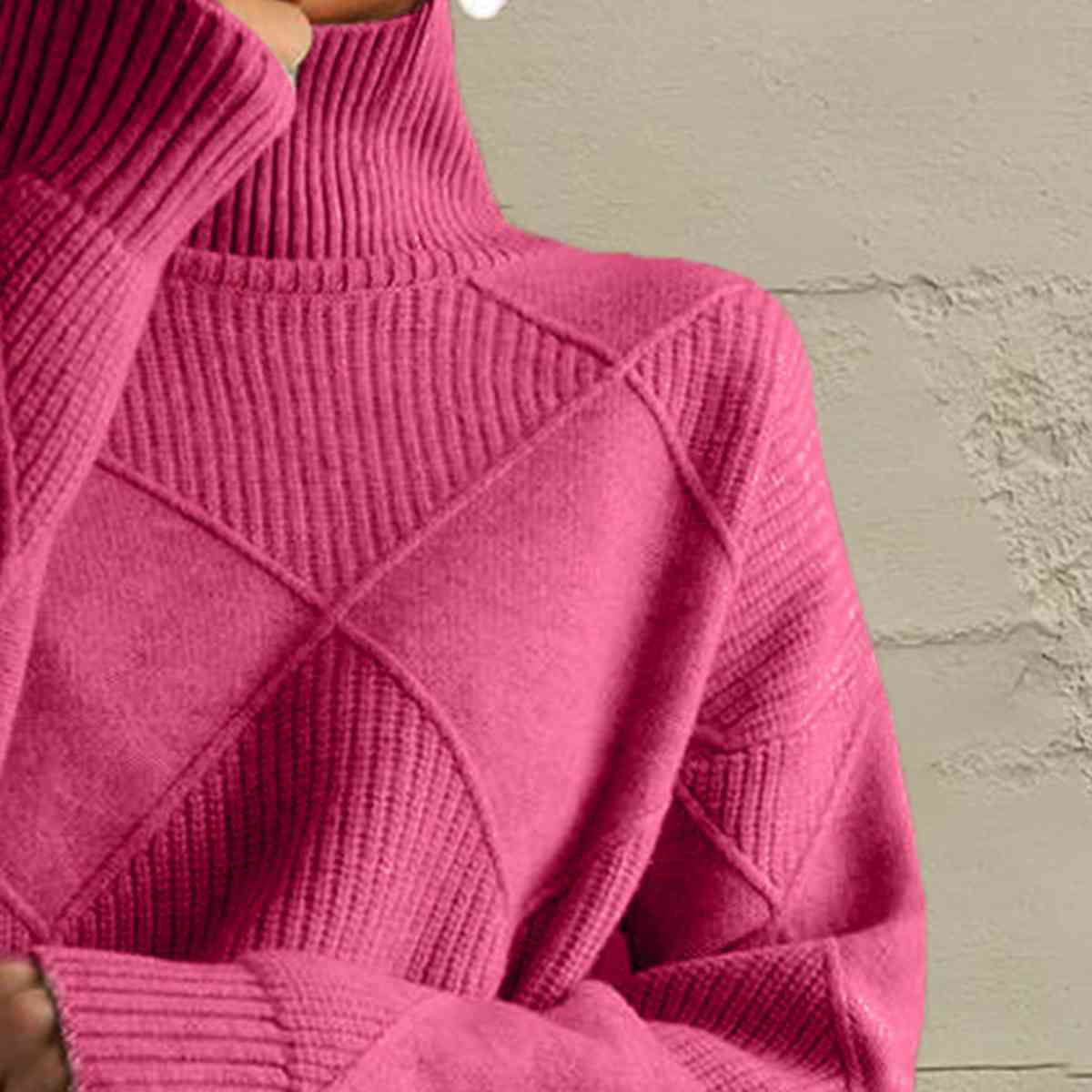 Geometric Turtleneck Long Sleeve Sweater - BloomBliss.com