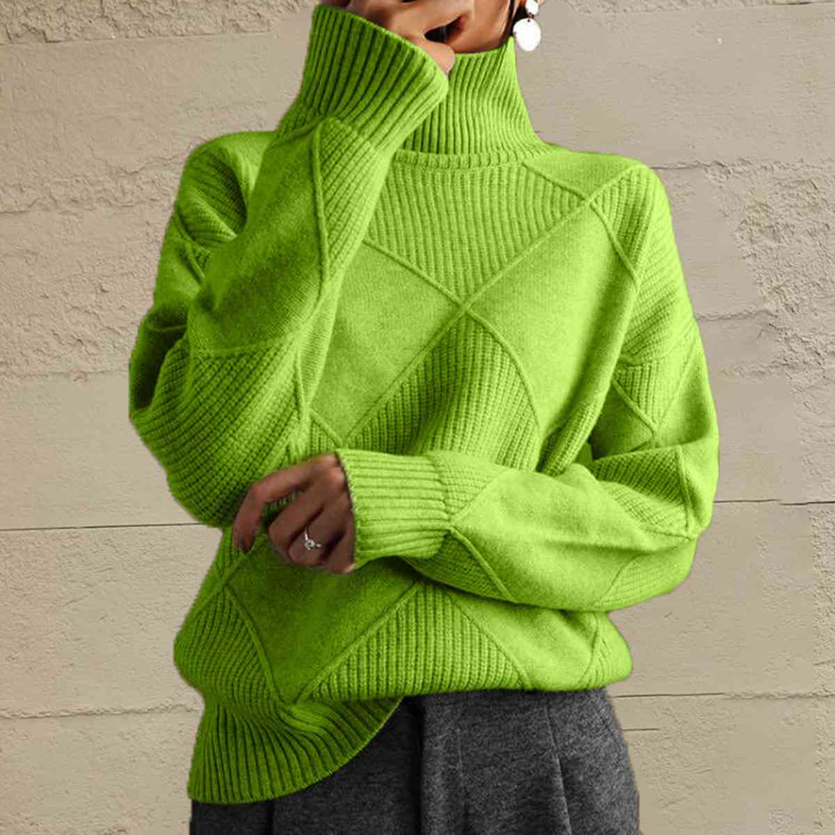 Geometric Turtleneck Long Sleeve Sweater - BloomBliss.com