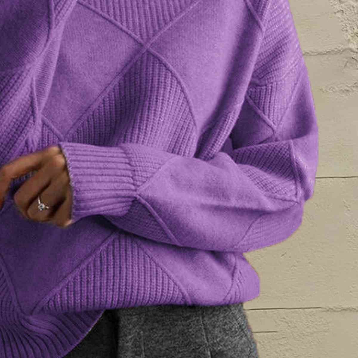 Geometric Turtleneck Long Sleeve Sweater - BloomBliss.com