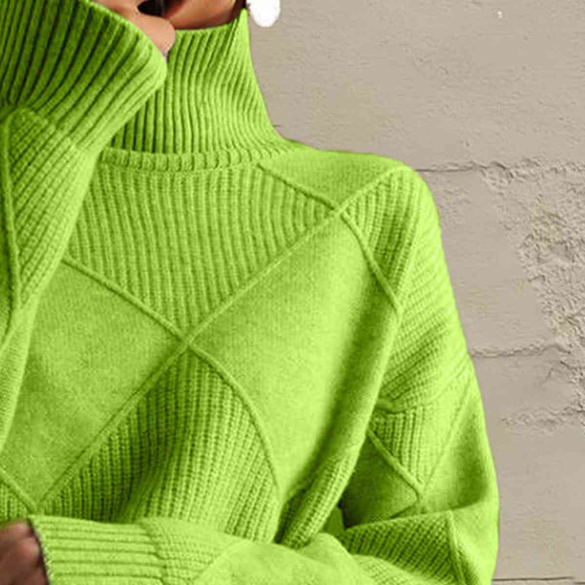 Geometric Turtleneck Long Sleeve Sweater - BloomBliss.com