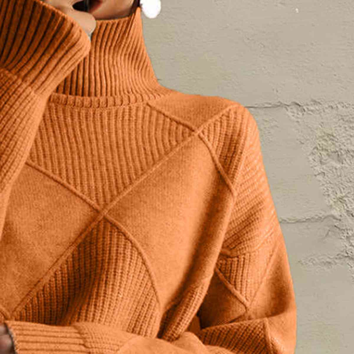 Geometric Turtleneck Long Sleeve Sweater - BloomBliss.com