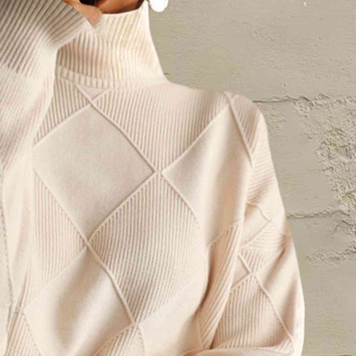 Geometric Turtleneck Long Sleeve Sweater - BloomBliss.com