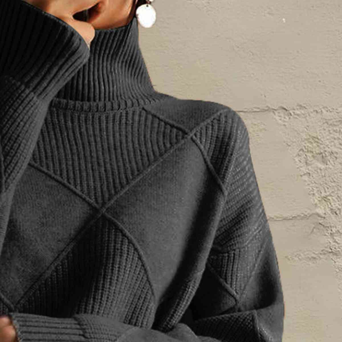 Geometric Turtleneck Long Sleeve Sweater - BloomBliss.com