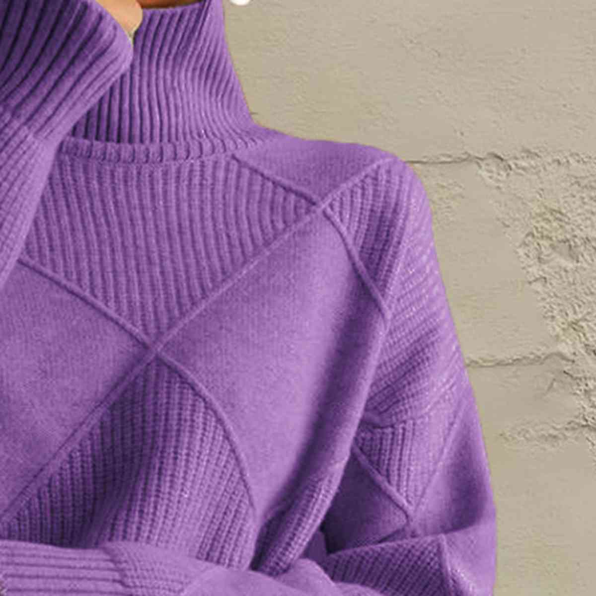 Geometric Turtleneck Long Sleeve Sweater - BloomBliss.com