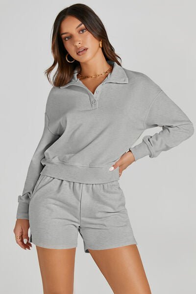 Half Button Sweatshirt and Shorts Active Set - BloomBliss.com