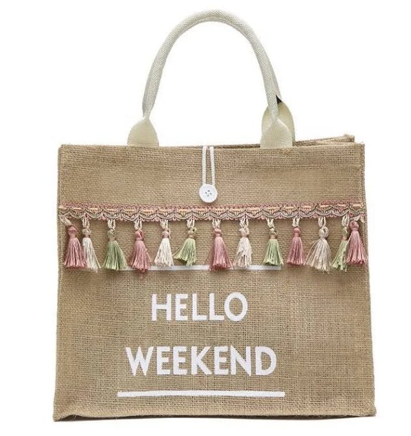 Hello Weekend Tassel Tote Bag - BloomBliss.com