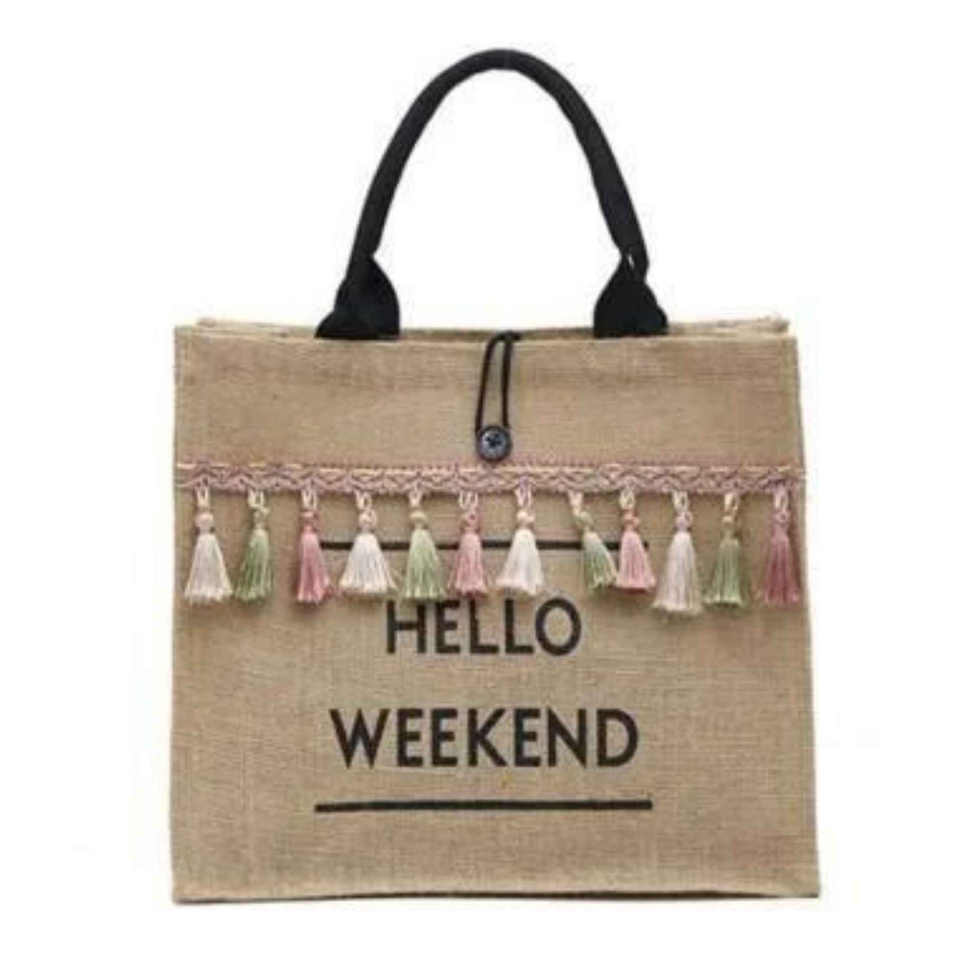 Hello Weekend Tassel Tote Bag - BloomBliss.com