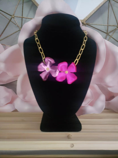 Hot Pink Metallic Earrings & Flower Necklace Set - BloomBliss.com