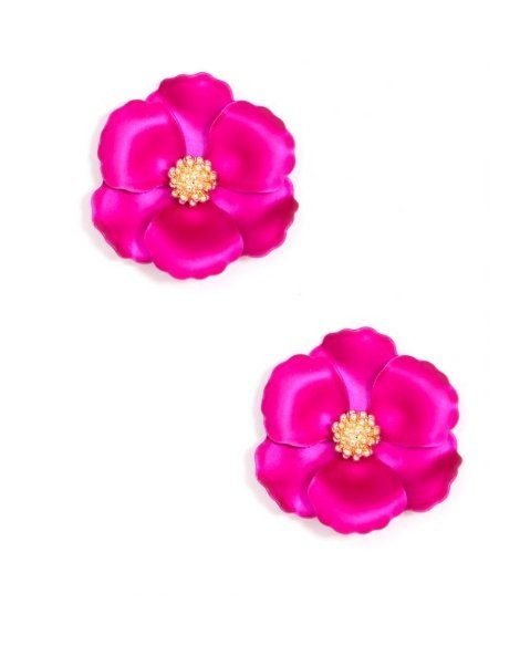 Hot Pink Metallic Earrings & Flower Necklace Set - BloomBliss.com