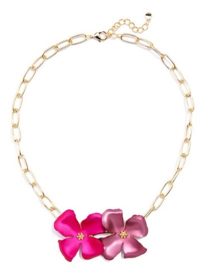 Hot Pink Metallic Flower Chain Collar Necklace - BloomBliss.com