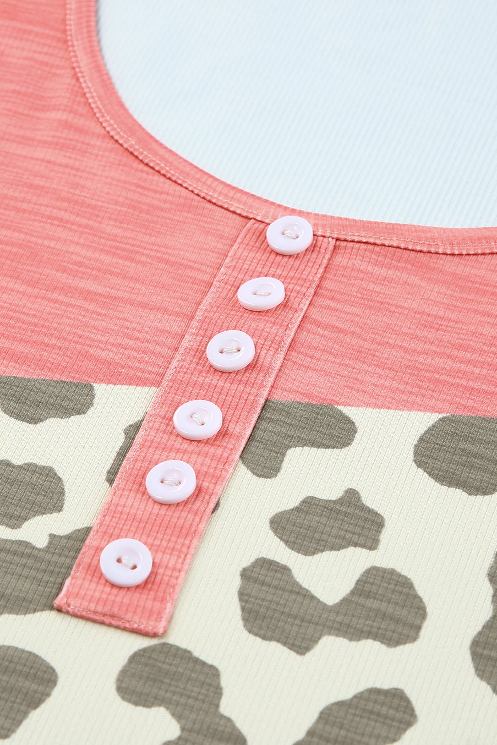 Leopard Color Block Decorative Button Tank - BloomBliss.com