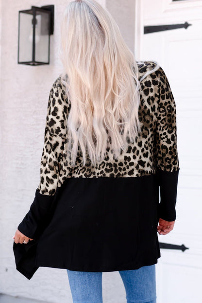Leopard Color Block Open Front Longline Top - BloomBliss.com
