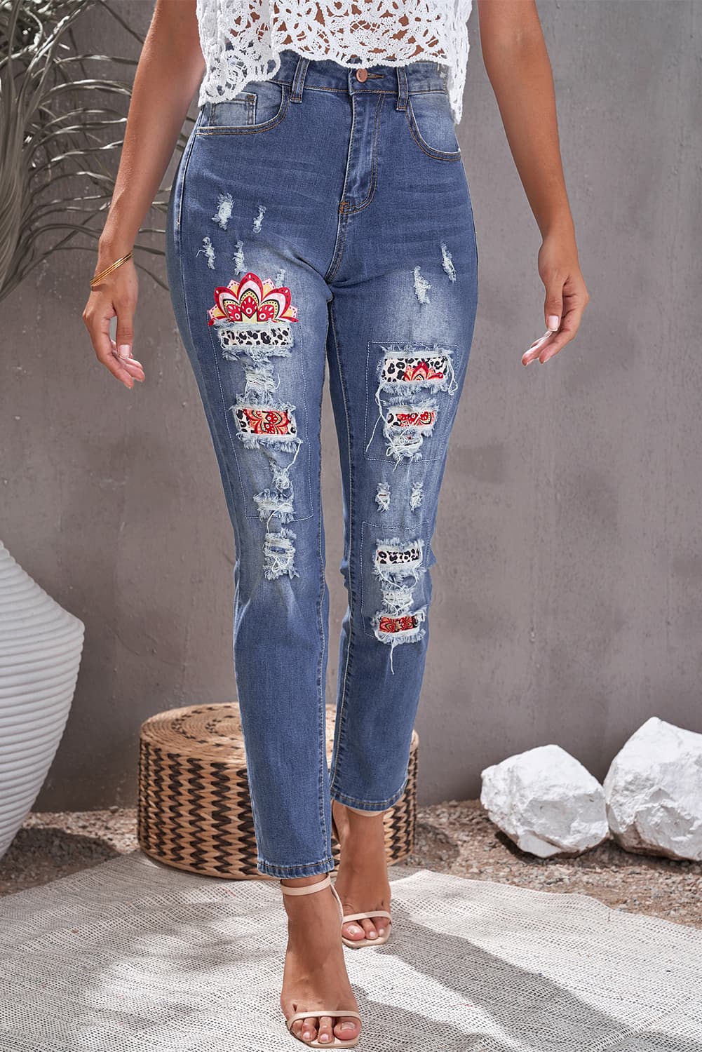 Leopard Patch Ankle-Length Jeans - BloomBliss.com