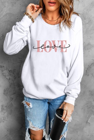 LOVE Round Neck Dropped Shoulder Sweatshirt - BloomBliss.com