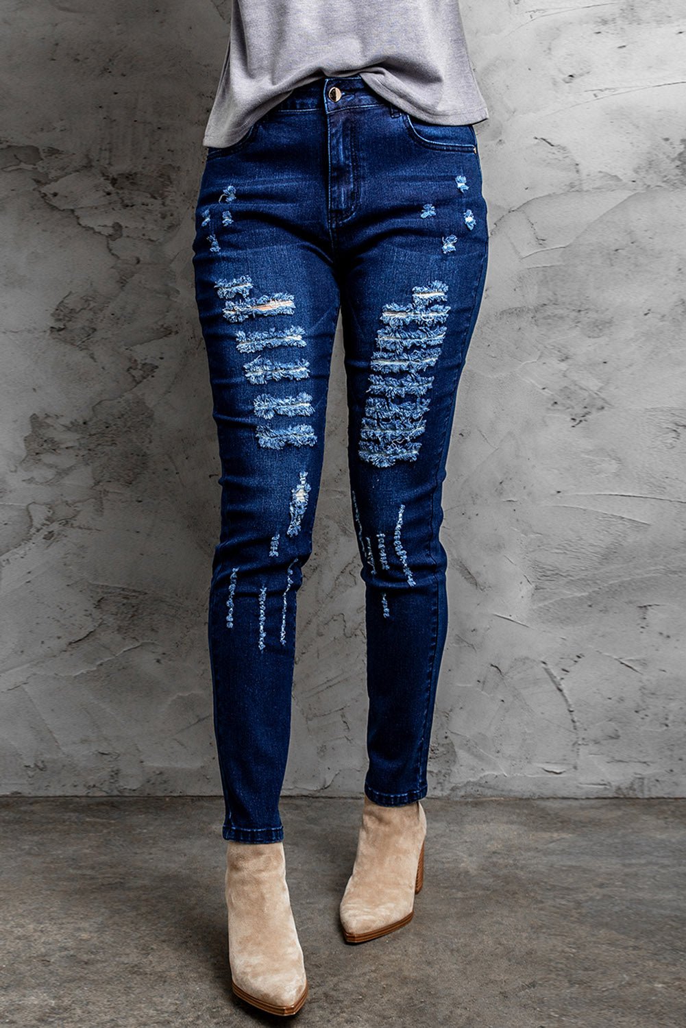 Mid-Rise Waist Distressed Skinny Jeans - BloomBliss.com
