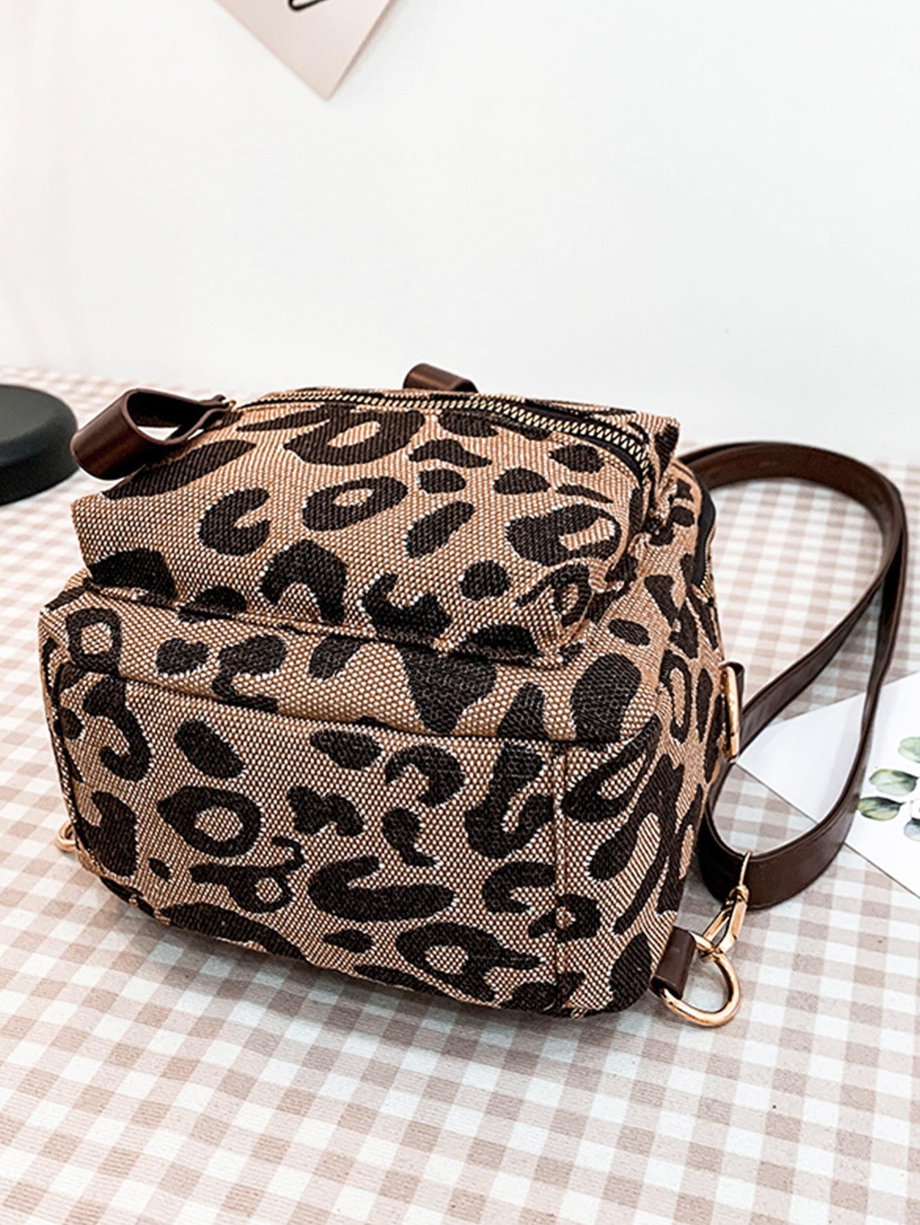 Mini Leopard Print Double Zipper Backpack - BloomBliss.com