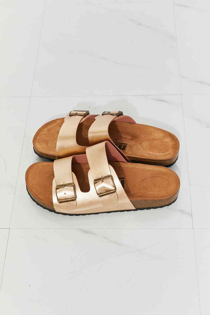 MMShoes Best Life Double-Banded Slide Sandal in Gold - BloomBliss.com