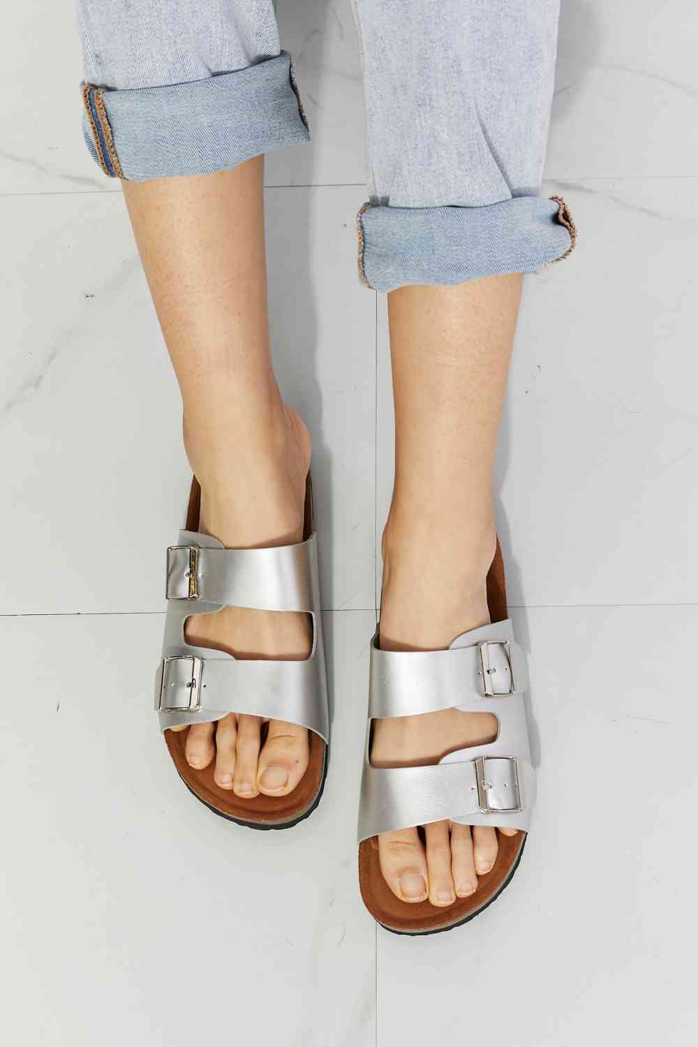 MMShoes Best Life Double-Banded Slide Sandal in Silver - BloomBliss.com