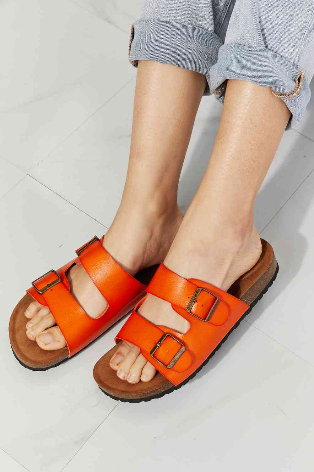 MMShoes Feeling Alive Double Banded Slide Sandals in Orange - BloomBliss.com