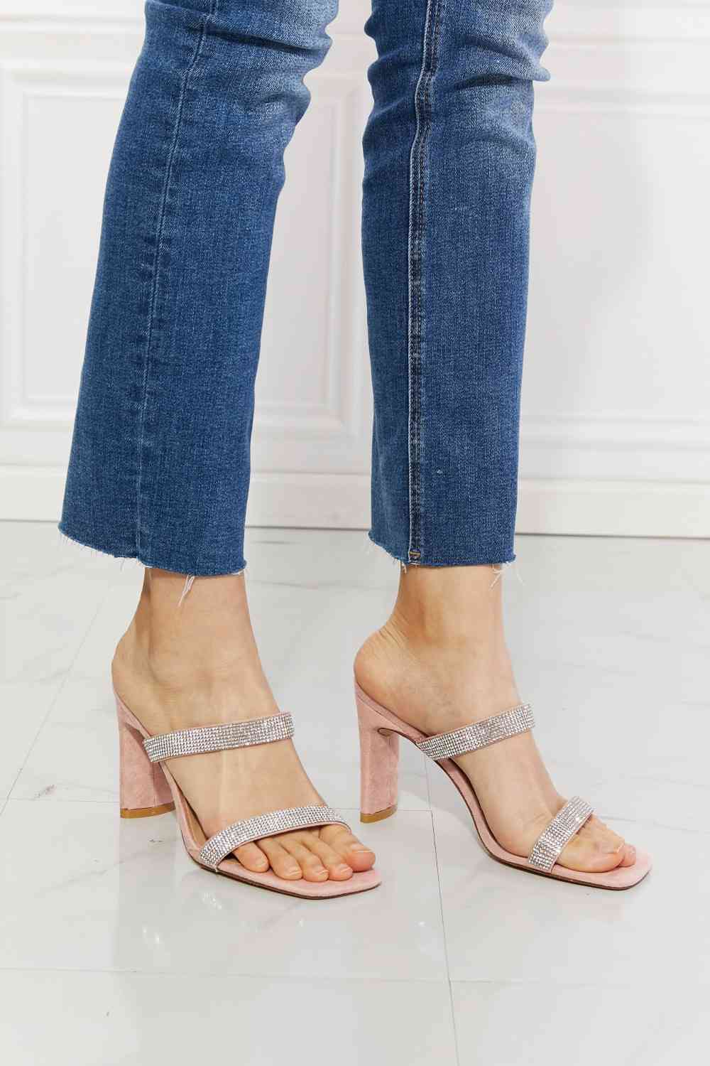 MMShoes Leave A Little Sparkle Rhinestone Block Heel Sandal in Pink - BloomBliss.com