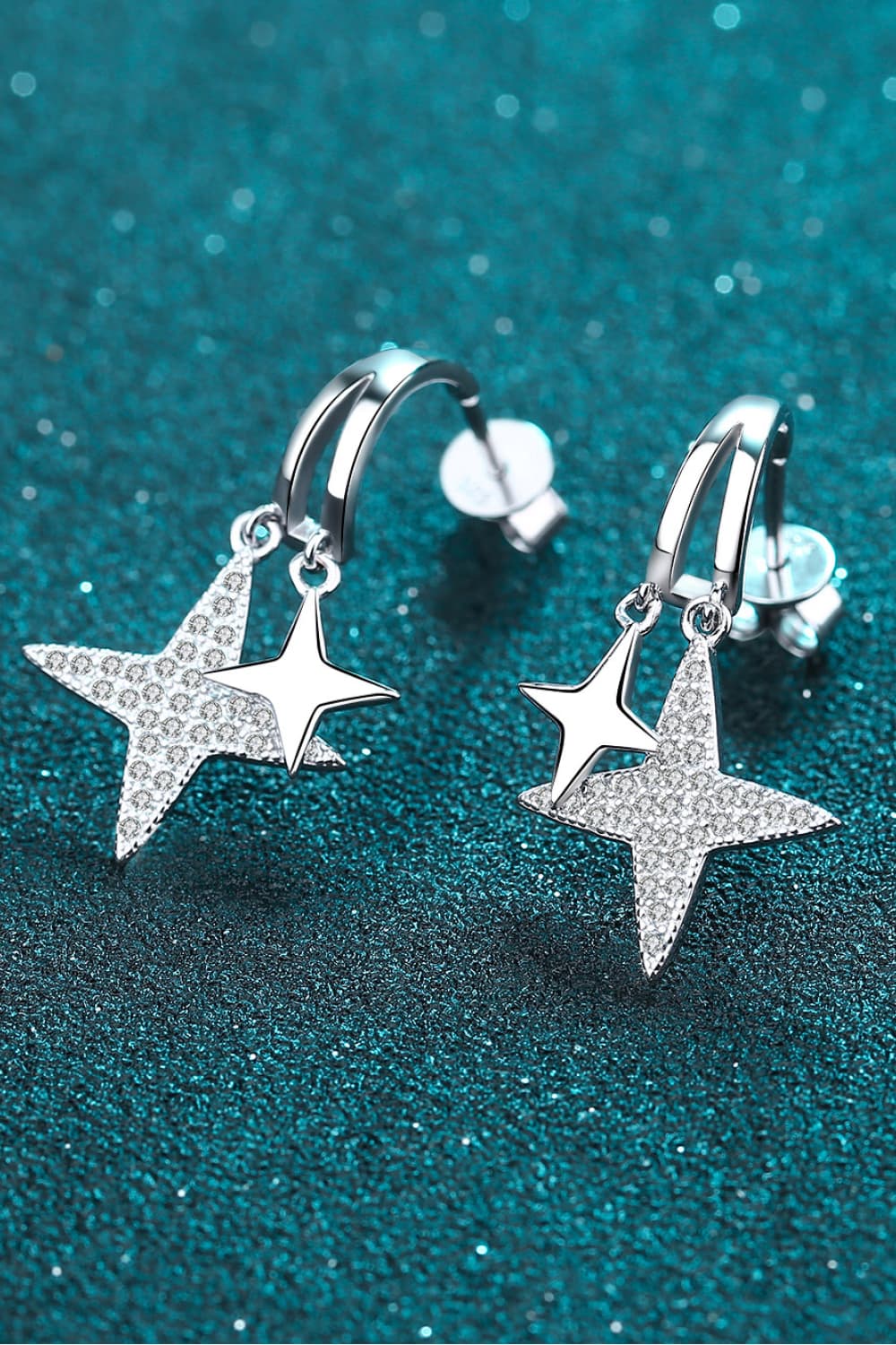 Moissanite Star Rhodium-Plated Drop Earrings - BloomBliss.com