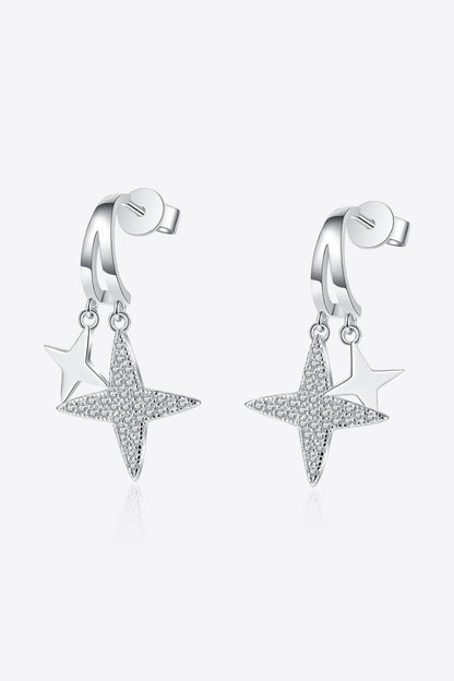 Moissanite Star Rhodium-Plated Drop Earrings - BloomBliss.com