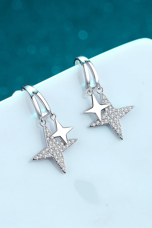 Moissanite Star Rhodium-Plated Drop Earrings - BloomBliss.com