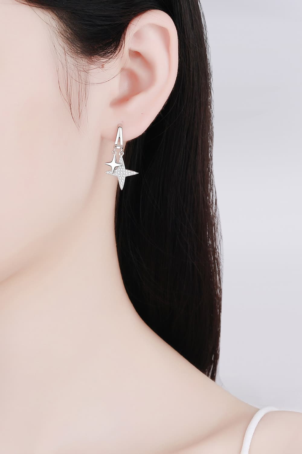 Moissanite Star Rhodium-Plated Drop Earrings - BloomBliss.com