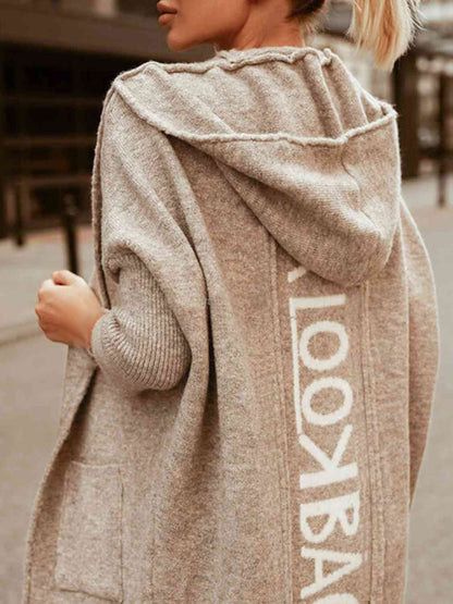 Open Front Hooded Sweater with Pockets - BloomBliss.com