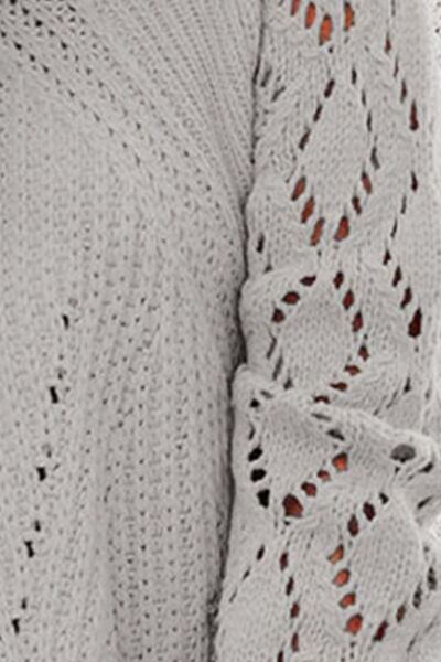 Openwork Round Neck Lantern Sleeve Sweater - BloomBliss.com