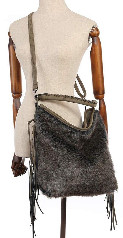 Oversize Hobo Bag for Women Fringe Fur purse - BloomBliss.com