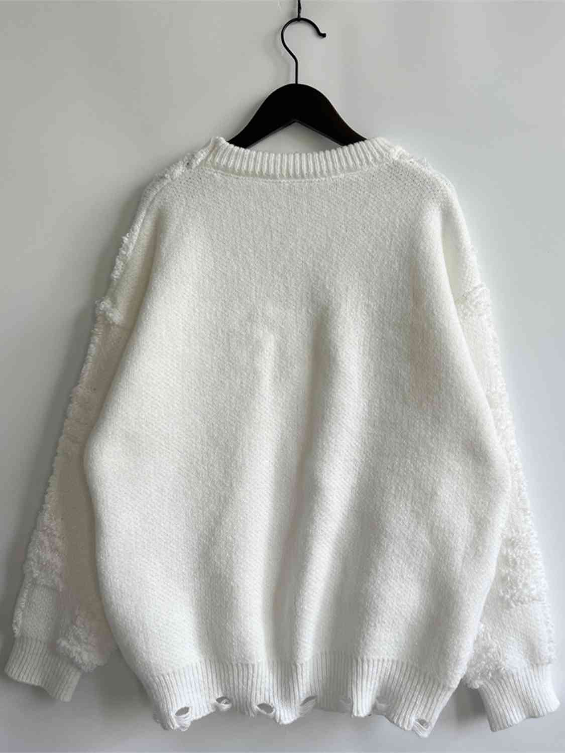 Pearl Detail Round Neck Long Sleeve Sweater - BloomBliss.com