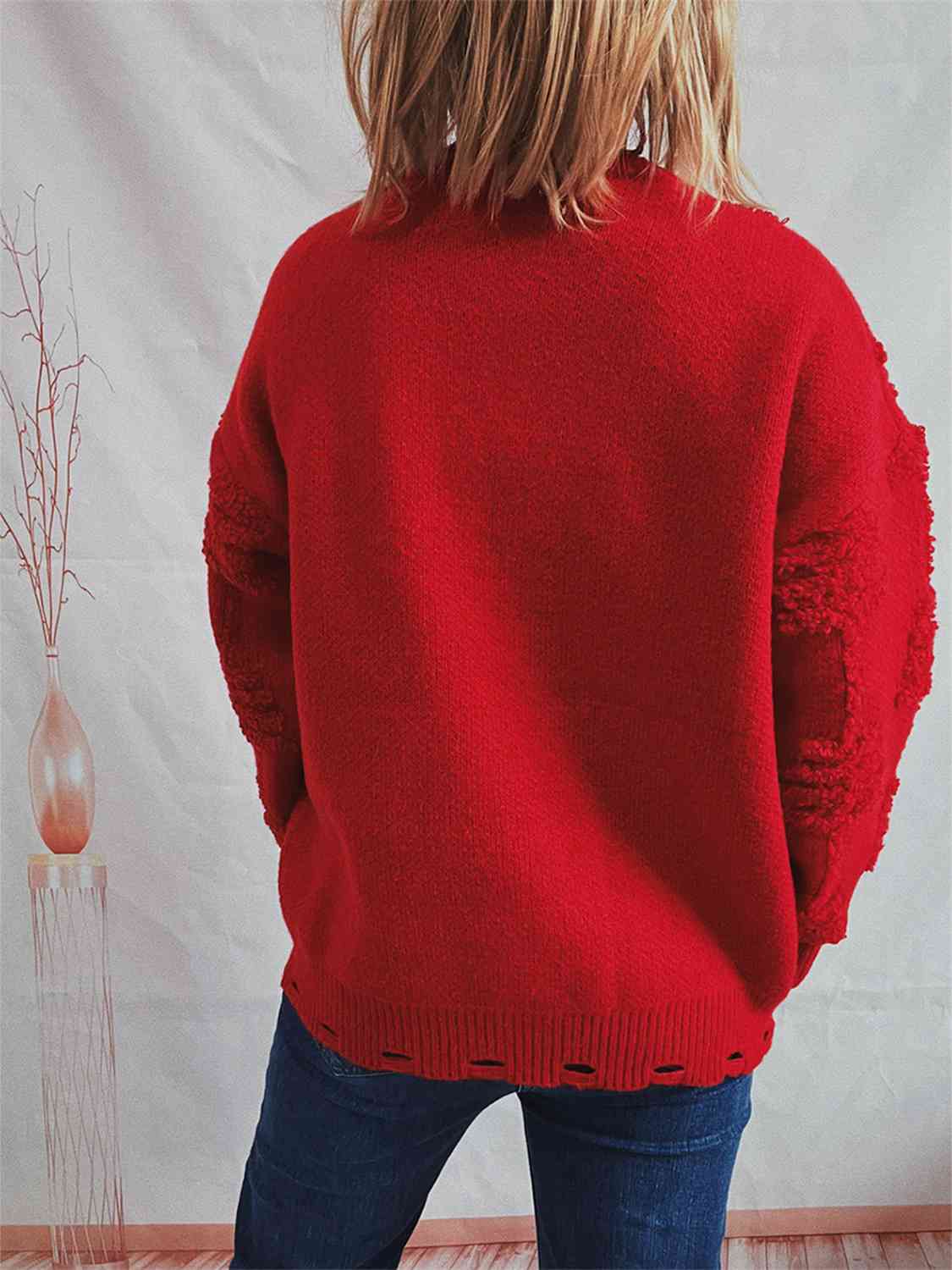 Pearl Detail Round Neck Long Sleeve Sweater - BloomBliss.com