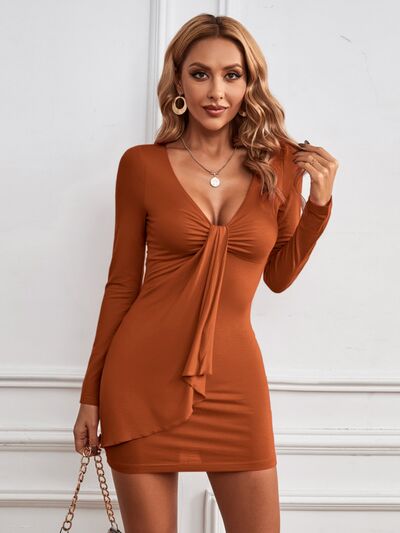 Plunge Long Sleeve Mini Dress - BloomBliss.com