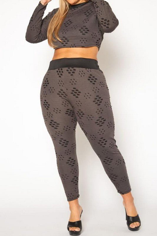 Plus Size Distressed Crop Top & Legging Set - BloomBliss.com