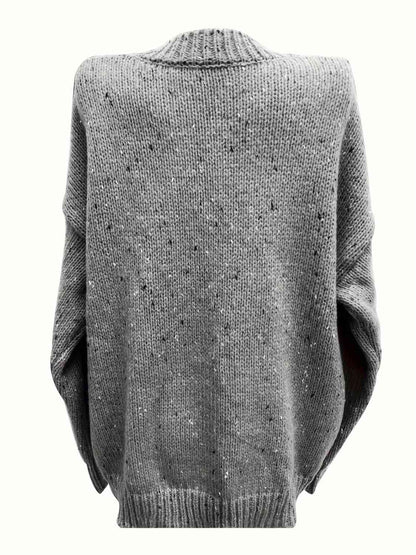 Plus Size Mock Neck Dropped Shoulder Sweater - BloomBliss.com