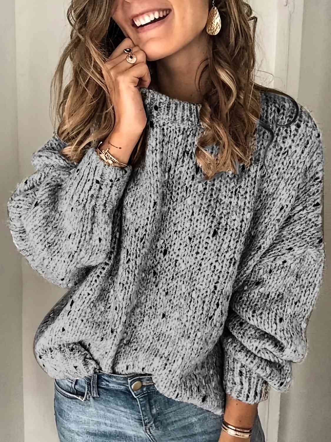Plus Size Mock Neck Dropped Shoulder Sweater - BloomBliss.com