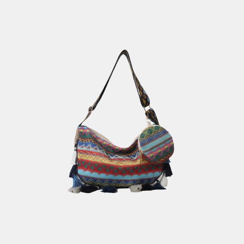 Printed Tassel Detail Crossbody Bag with Small Purse - BloomBliss.com