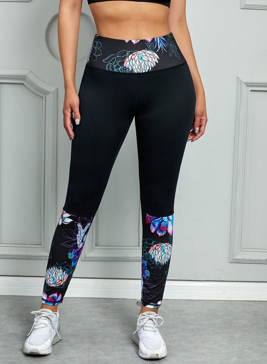 Printed Wide Waistband Active Leggings - BloomBliss.com