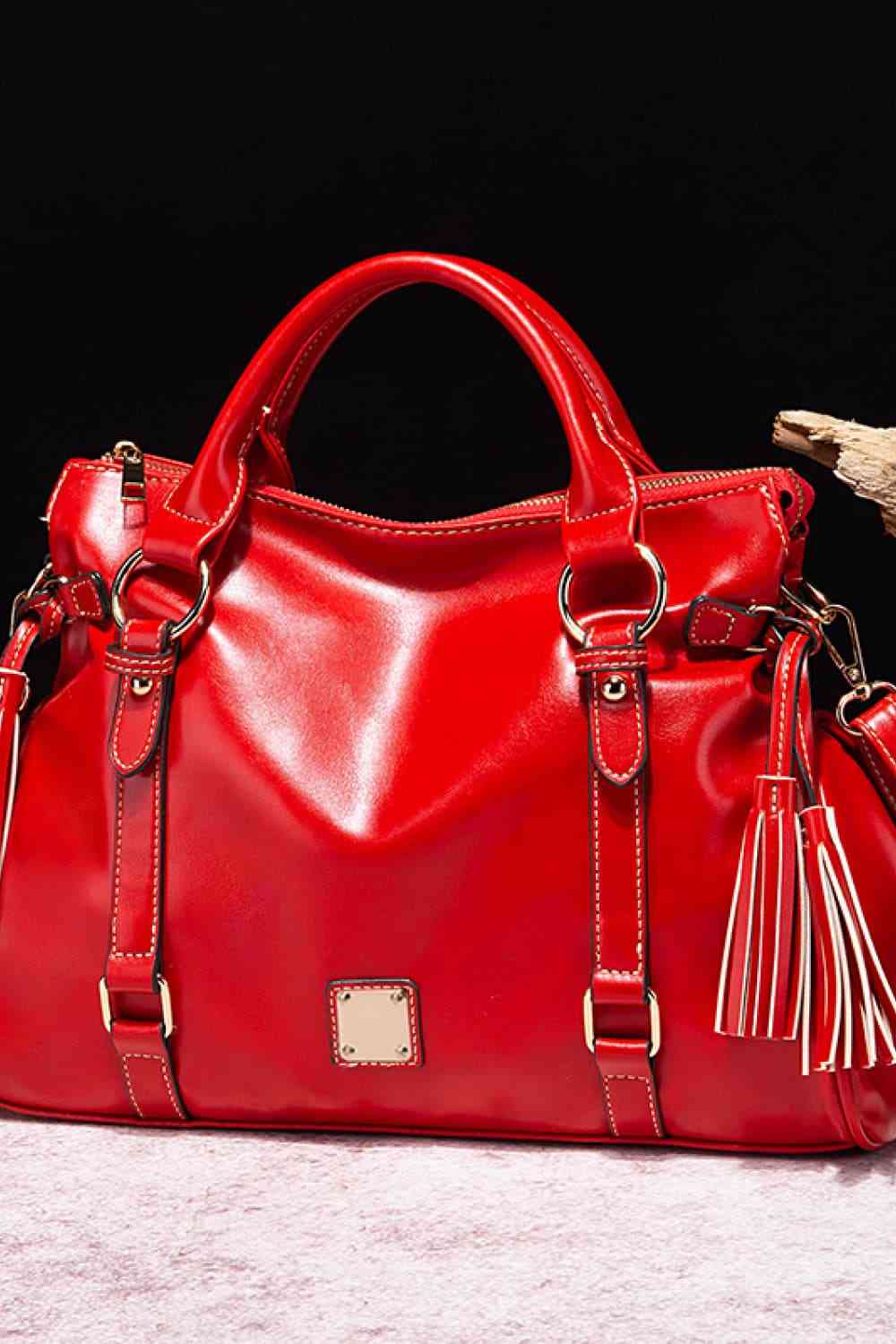 PU Leather Handbag with Tassels - BloomBliss.com