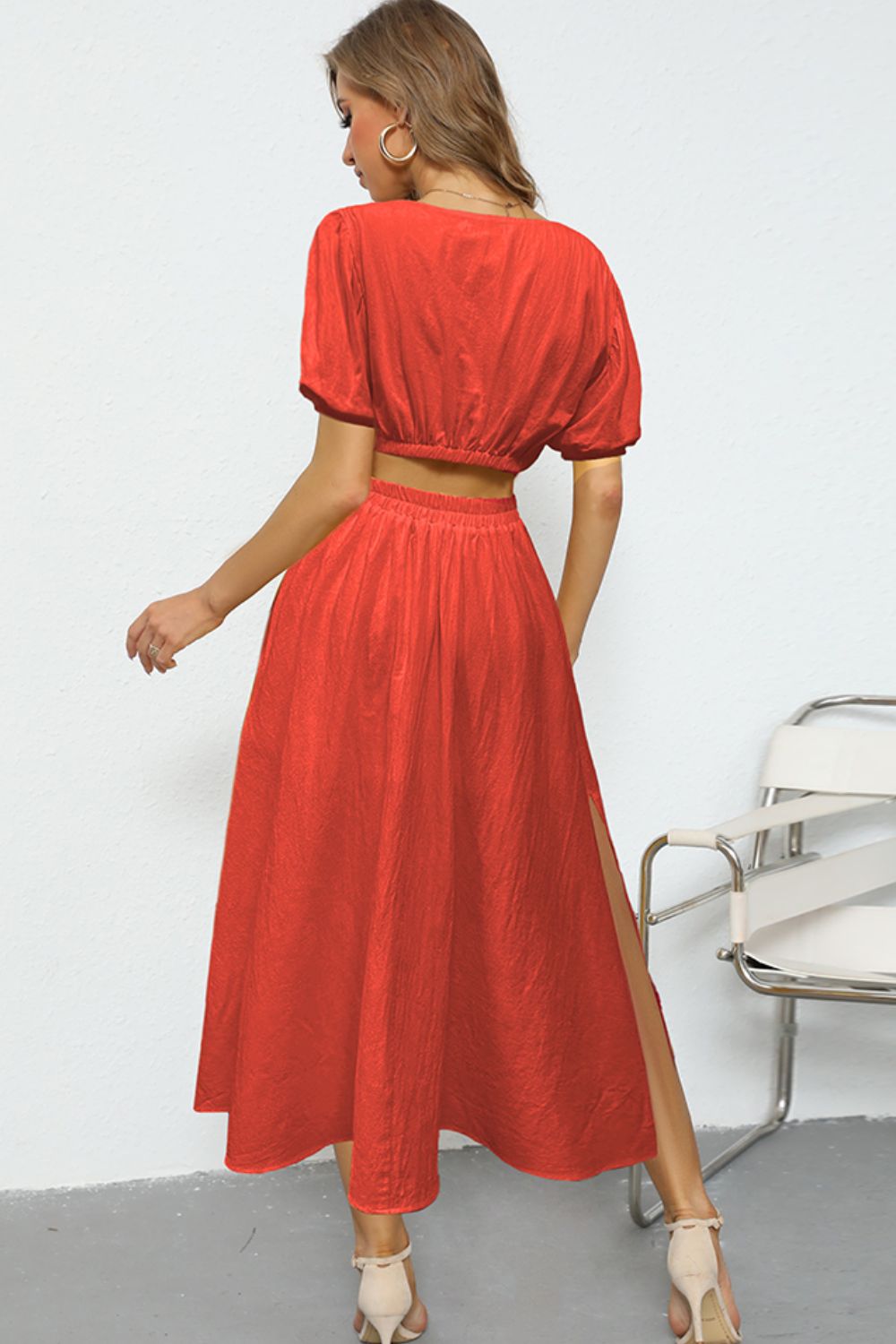 Puff Sleeve Crop Top and Maxi Skirt Set - BloomBliss.com