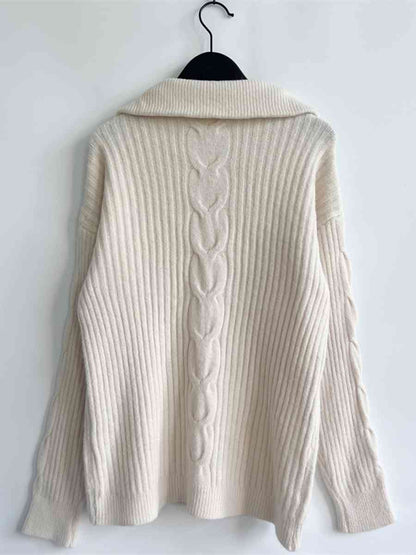 Ribbed Half Zip Long Sleeve Sweater - BloomBliss.com